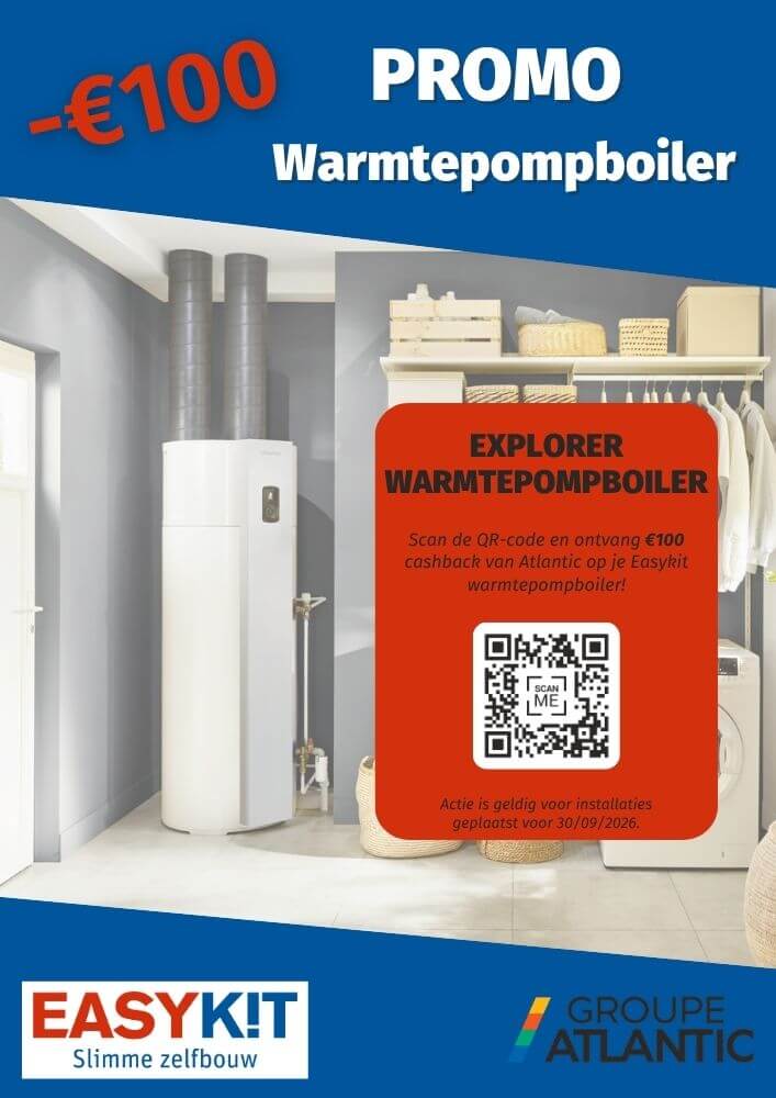 €100 cashback op Atlantic Explorer warmtepompboiler bij Easykit