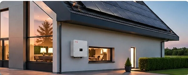 Woning met zonnepanelen en SAJ omvormer aan de gevel