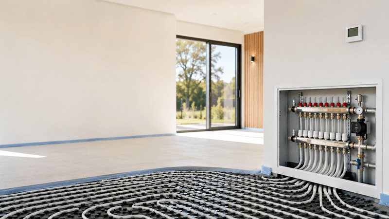 Chauffage par le sol avec collecteur dans une habitation moderne, prêt à être posé soi-même avec Easykit